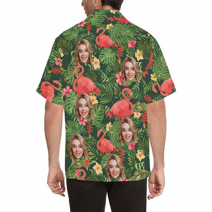 Custom Face Flamingo Hawaiian Shirt with Face for Men Personalized Photo Men Aloha Beach Tropical Pineapple Floral Shirts