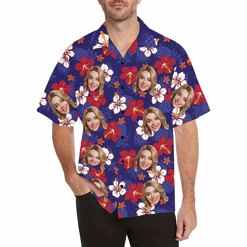 Custom Face Hawaiian Shirts for Men Short Sleeve Aloha Beach Shirt with Photo Tropical Palm Floral Casual Button Down Shirts