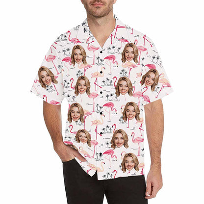 Custom Face Flamingo Hawaiian Shirt with Face for Men Personalized Photo Men Aloha Beach Tropical Pineapple Floral Shirts