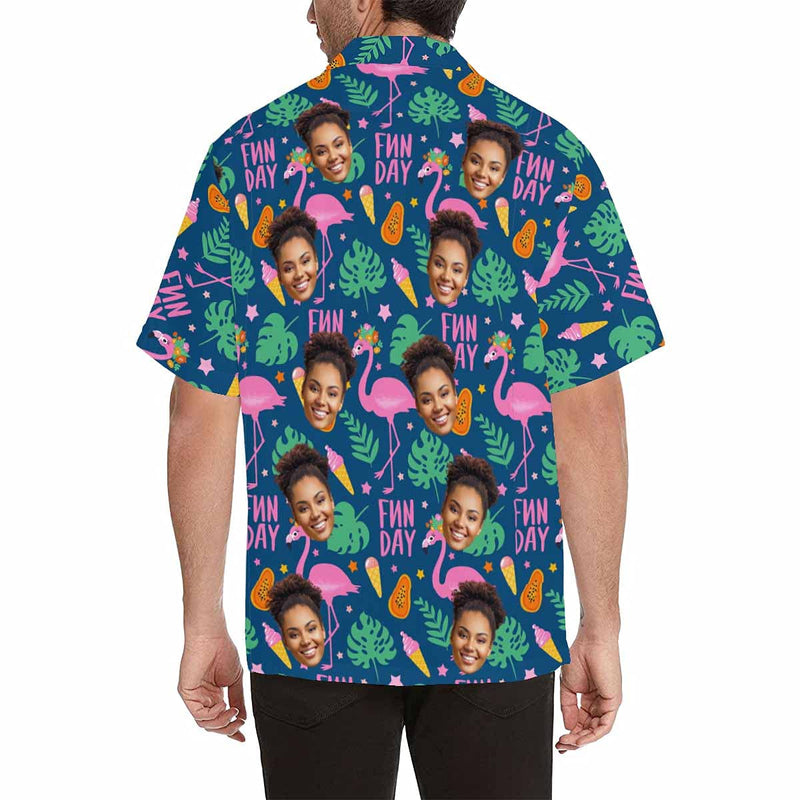 Custom Face Flamingo Hawaiian Shirt with Face for Men Personalized Photo Men Aloha Beach Tropical Pineapple Floral Shirts