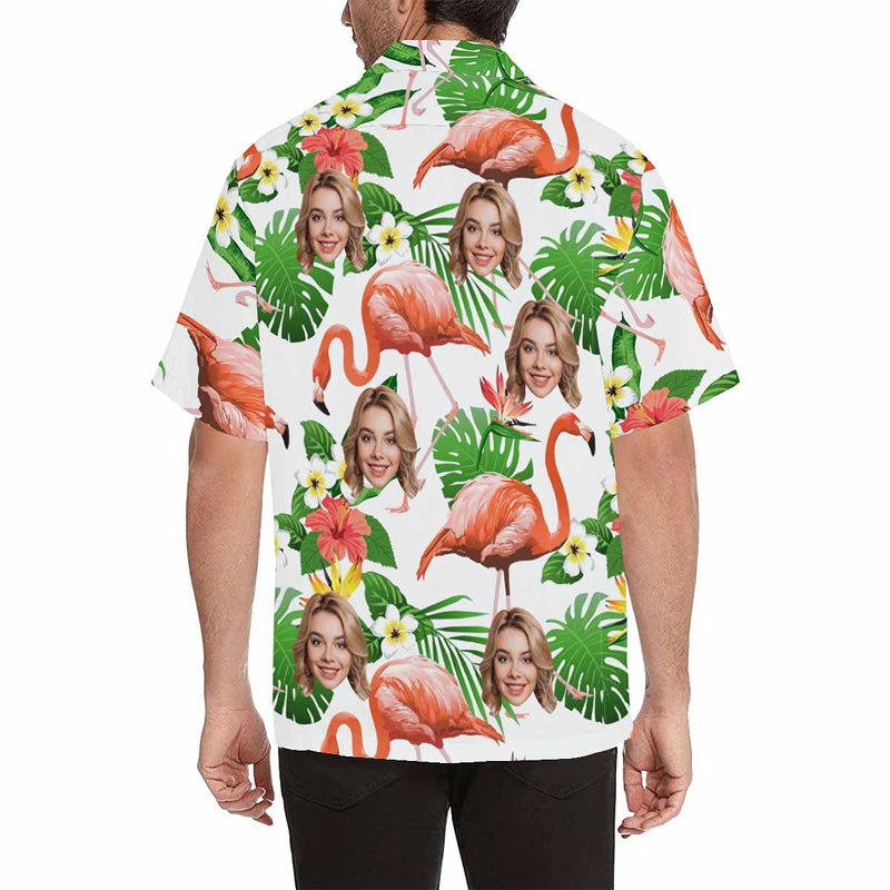 Custom Face Flamingo Hawaiian Shirt with Face for Men Personalized Photo Men Aloha Beach Tropical Pineapple Floral Shirts