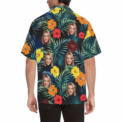 Custom Face Tropical Floral Hawaiian Shirt with Face for Men Personalized Photo Men Aloha Beach Fruit Flower Shirts