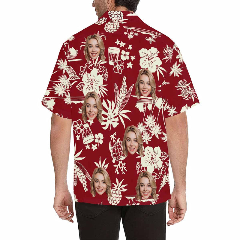 Custom Face Hawaiian Shirts for Men Short Sleeve Aloha Beach Shirt with Photo Tropical Palm Floral Casual Button Down Shirts