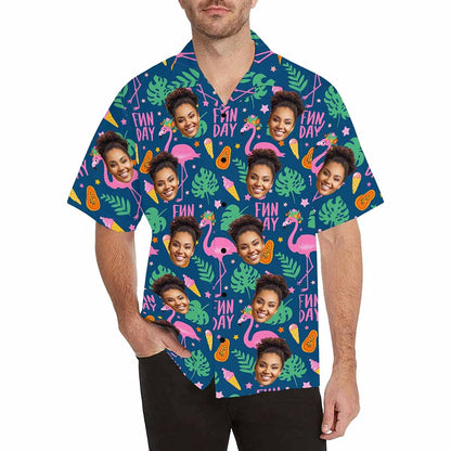 Custom Face Flamingo Hawaiian Shirt with Face for Men Personalized Photo Men Aloha Beach Tropical Pineapple Floral Shirts