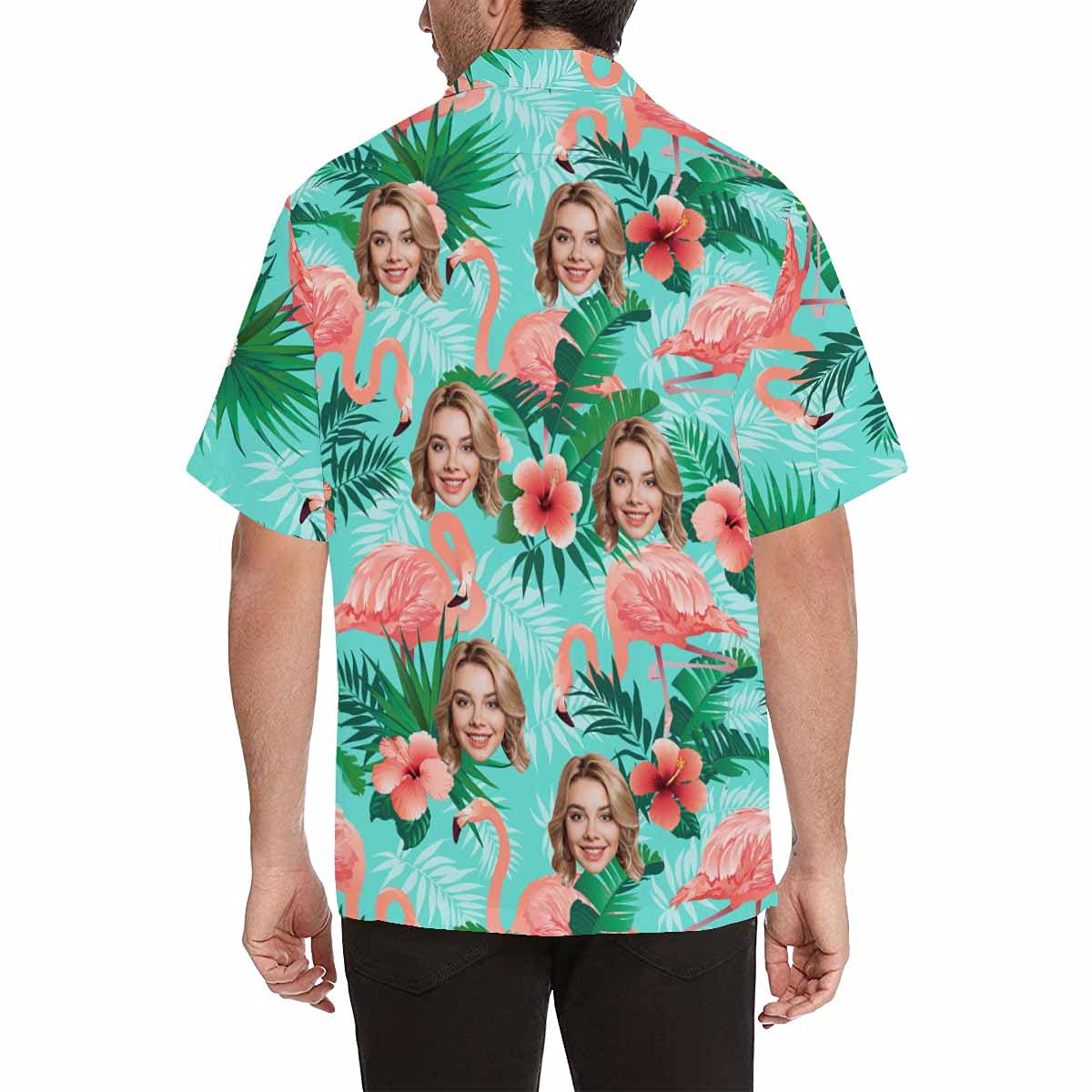 Custom Face Flamingo Hawaiian Shirt with Face for Men Personalized Photo Men Aloha Beach Tropical Pineapple Floral Shirts