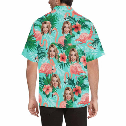 Custom Face Flamingo Hawaiian Shirt with Face for Men Personalized Photo Men Aloha Beach Tropical Pineapple Floral Shirts