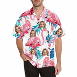 Custom Face Flamingo Hawaiian Shirt with Face for Men Personalized Photo Men Aloha Beach Tropical Pineapple Floral Shirts