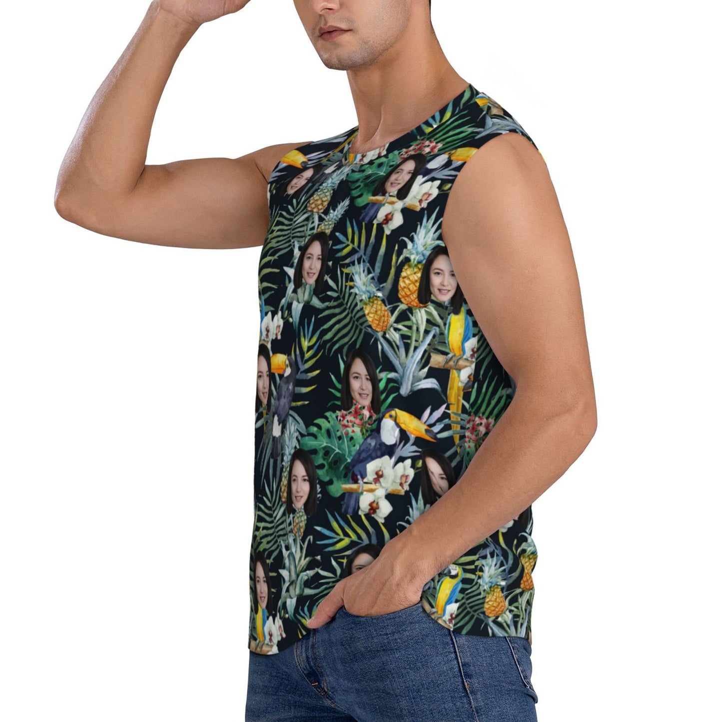 Custom Face Green Plant Men's Sleeveless T-Shirt Vest Tank Top