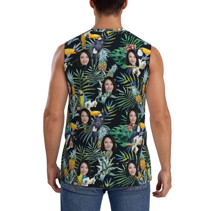 Custom Face Green Plant Men's Sleeveless T-Shirt Vest Tank Top