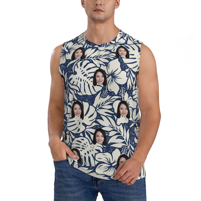 Custom Face White Plant Men's Sleeveless T-Shirt Vest Tank Top