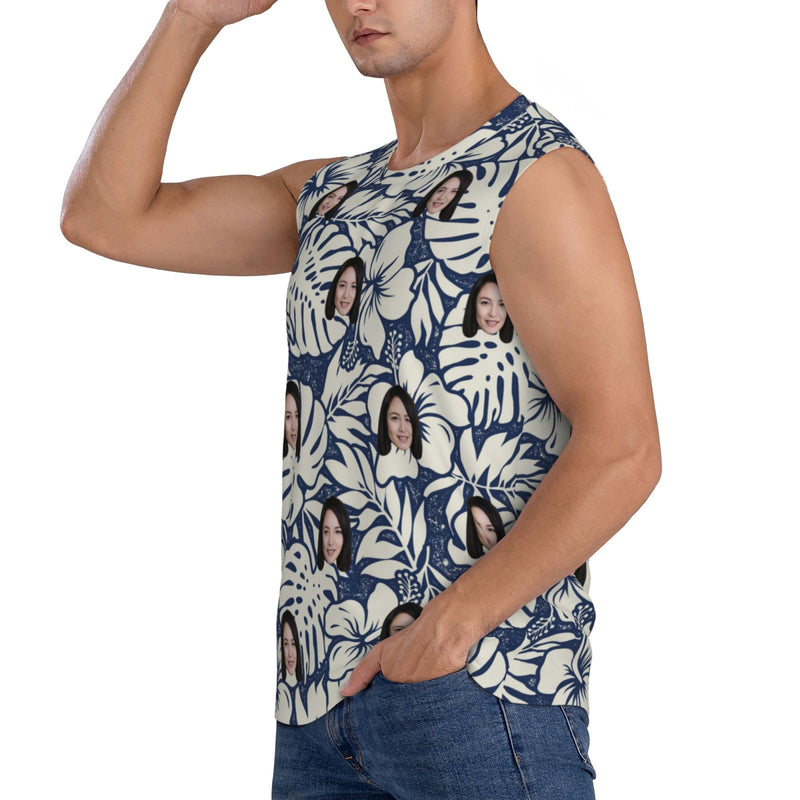 Custom Face White Plant Men's Sleeveless T-Shirt Vest Tank Top