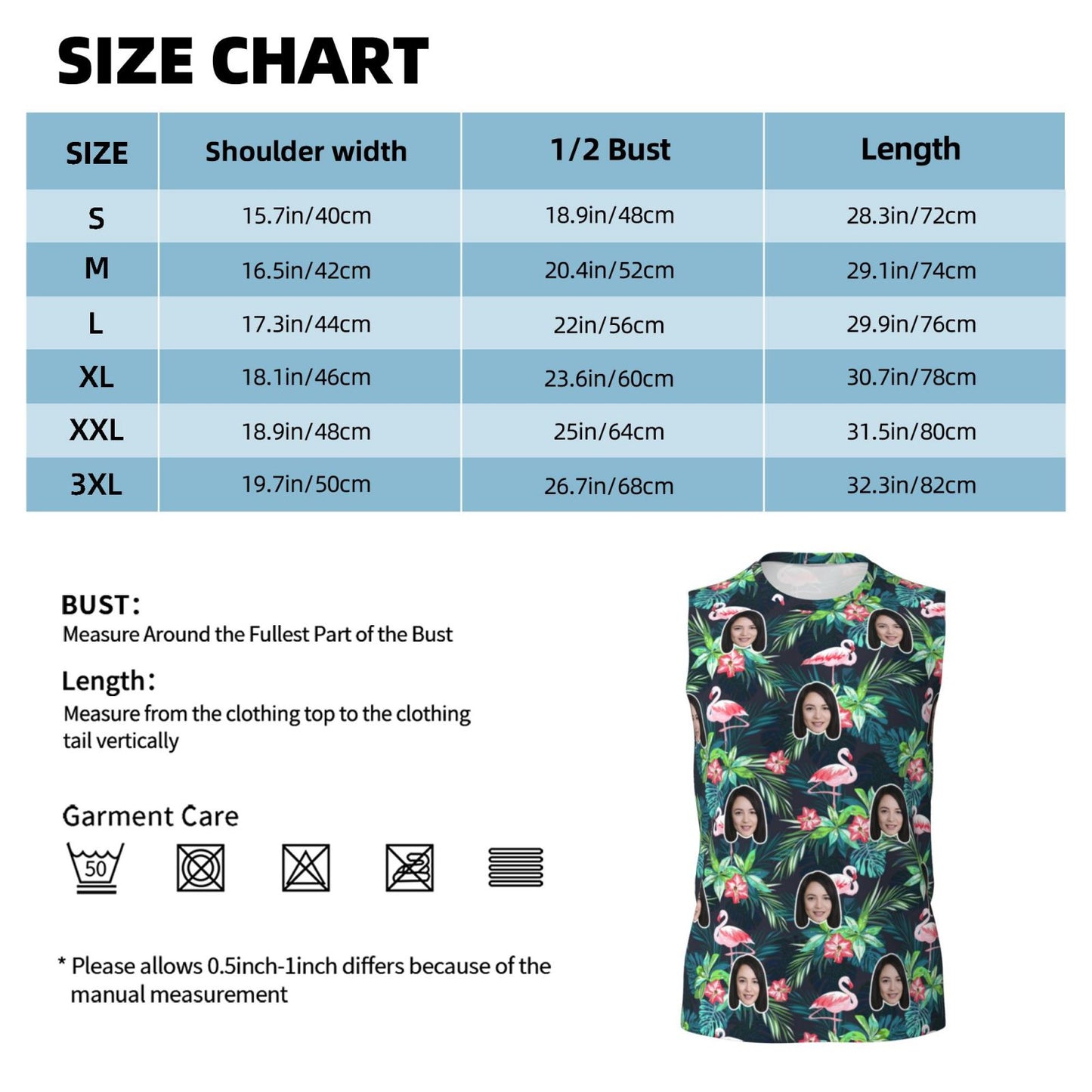 Custom Face Green Plant Flamingos Pattern Men's Sleeveless T-Shirt Vest Tank Top