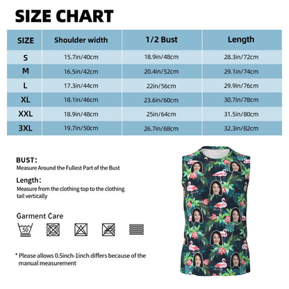 Custom Face Green Plant Flamingos Pattern Men's Sleeveless T-Shirt Vest Tank Top