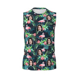 Custom Face Green Plant Flamingos Pattern Men's Sleeveless T-Shirt Vest Tank Top