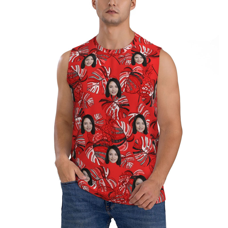 Custom Face Red Plant Men's Sleeveless T-Shirt Vest Tank Top