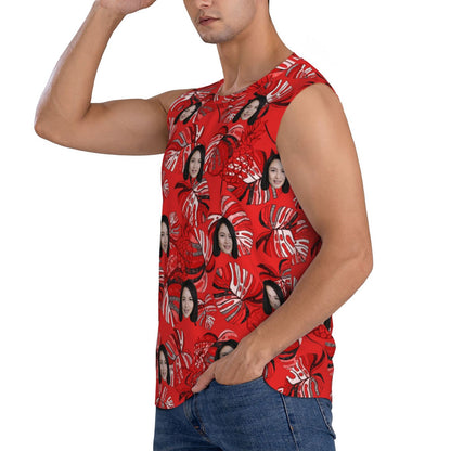 Custom Face Red Plant Men's Sleeveless T-Shirt Vest Tank Top