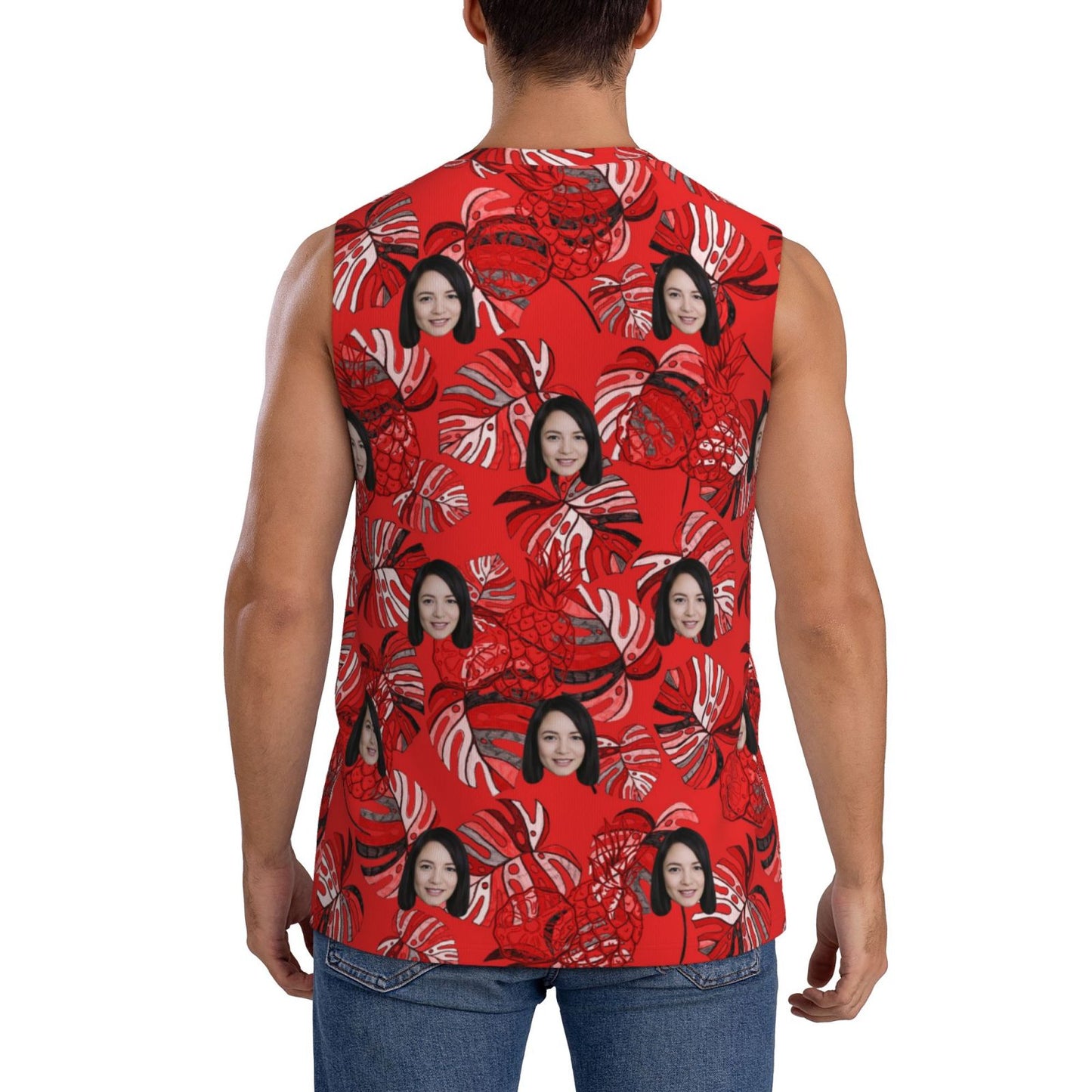 Custom Face Red Plant Men's Sleeveless T-Shirt Vest Tank Top