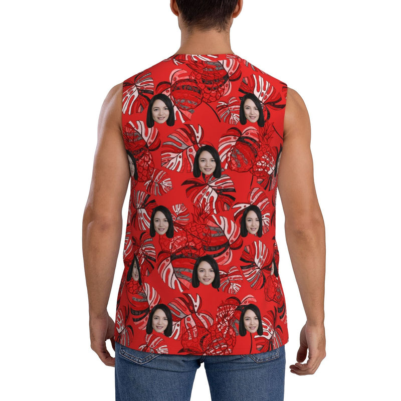 Custom Face Red Plant Men's Sleeveless T-Shirt Vest Tank Top