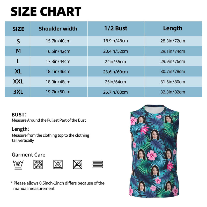 Custom Face Floral Pattern Men's Sleeveless T-Shirt Vest Tank Top