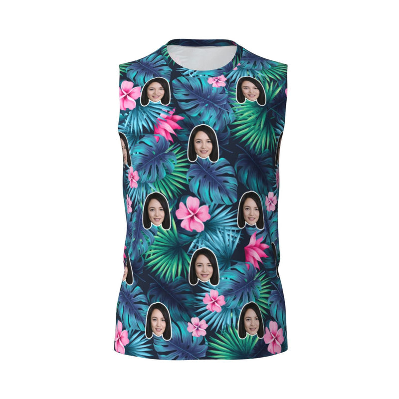 Custom Face Floral Pattern Men's Sleeveless T-Shirt Vest Tank Top