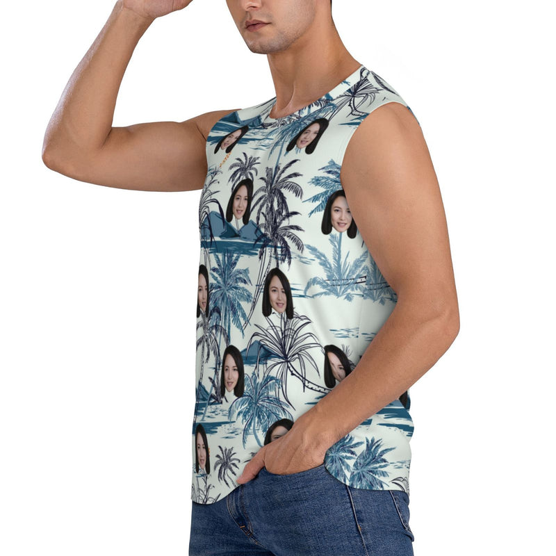 Custom Face Palm Trees Pattern Men's Sleeveless T-Shirt Vest Tank Top