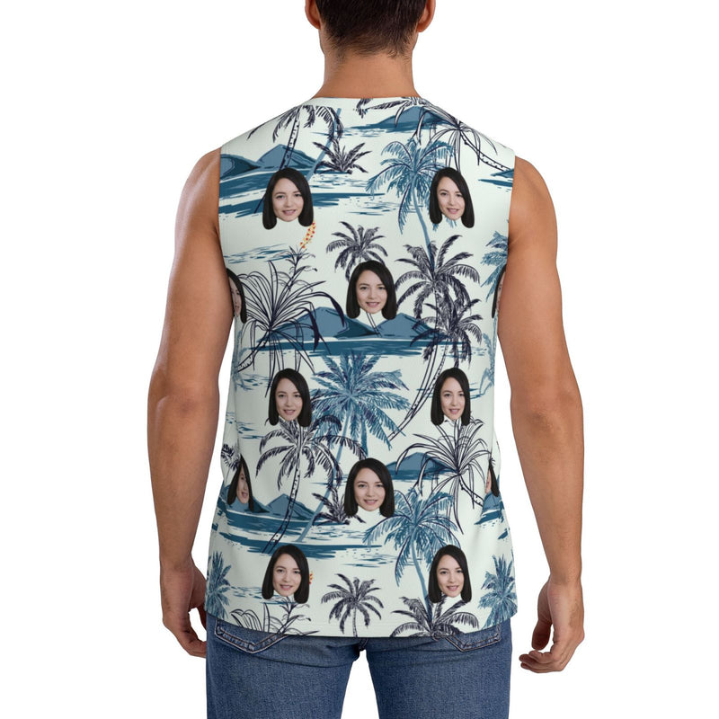 Custom Face Palm Trees Pattern Men's Sleeveless T-Shirt Vest Tank Top