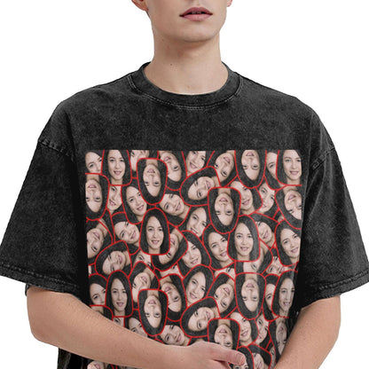 Custom Face Red Stickers Bootleg Shirt Vintage Oversized Unisex T-shirt