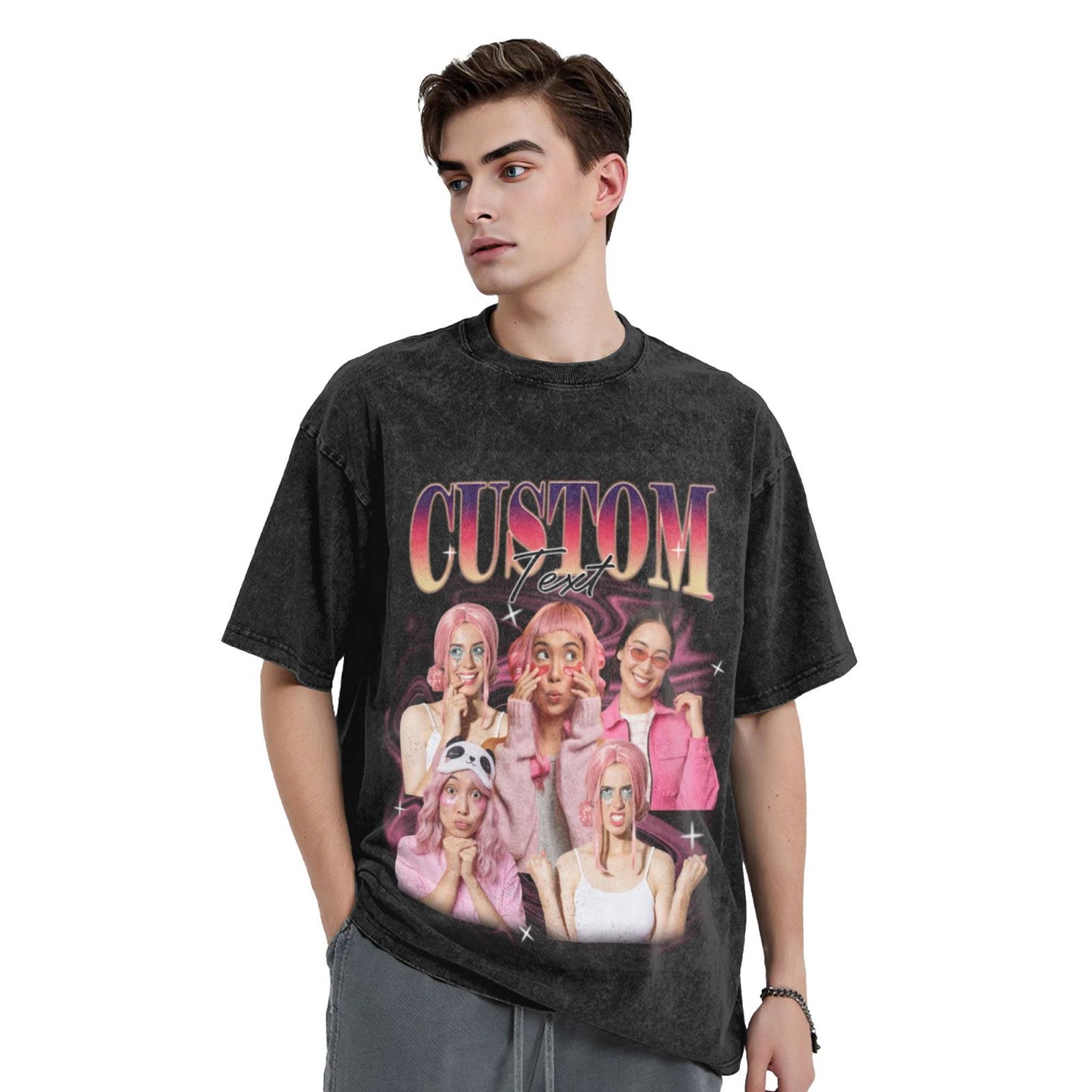 Custom Photo & Text Bootleg Shirt 90s Vintage Oversized Unisex T-shirt