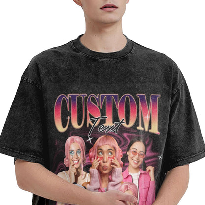 Custom Photo & Text Bootleg Shirt 90s Vintage Oversized Unisex T-shirt