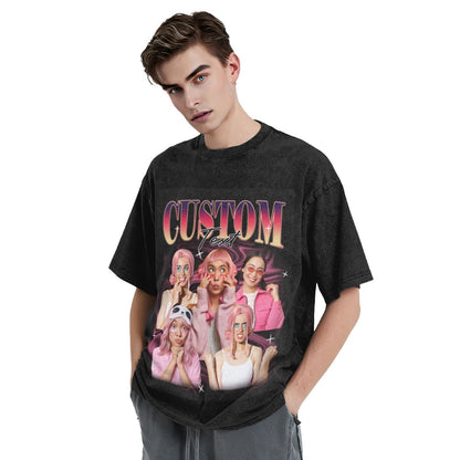 Custom Photo & Text Bootleg Shirt 90s Vintage Oversized Unisex T-shirt