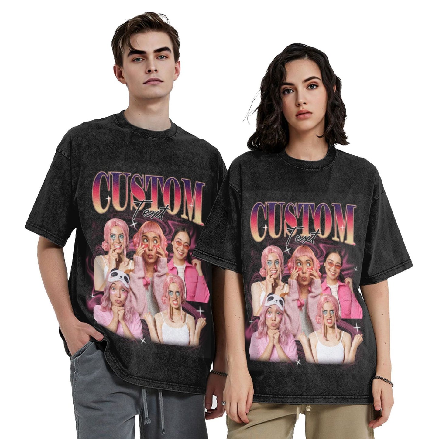 Custom Photo & Text Bootleg Shirt 90s Vintage Oversized Unisex T-shirt