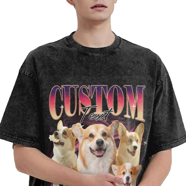 Custom Pet Photo & Text Bootleg Shirt 90s Vintage Oversized Unisex T-shirt