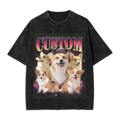 Custom Pet Photo & Text Bootleg Shirt 90s Vintage Oversized Unisex T-shirt