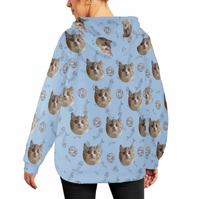 Custom Cat Face Soft Flannel Hooded Sweatshirt Hoodie