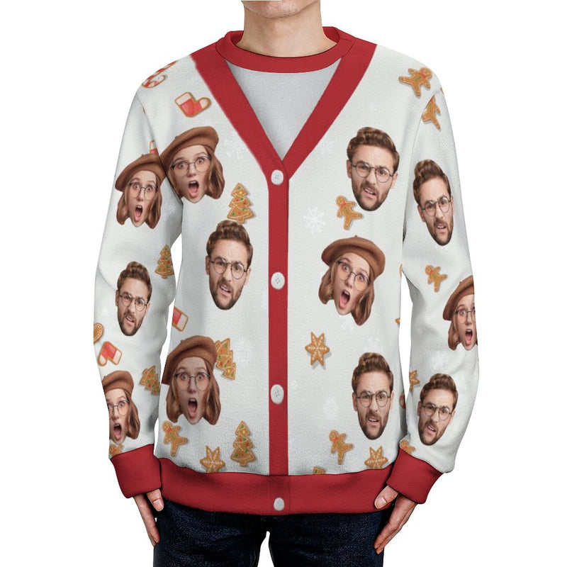 Custom Face Christmas Decorations Pattern Fake Cardigan Unisex Crew Neck Sweater