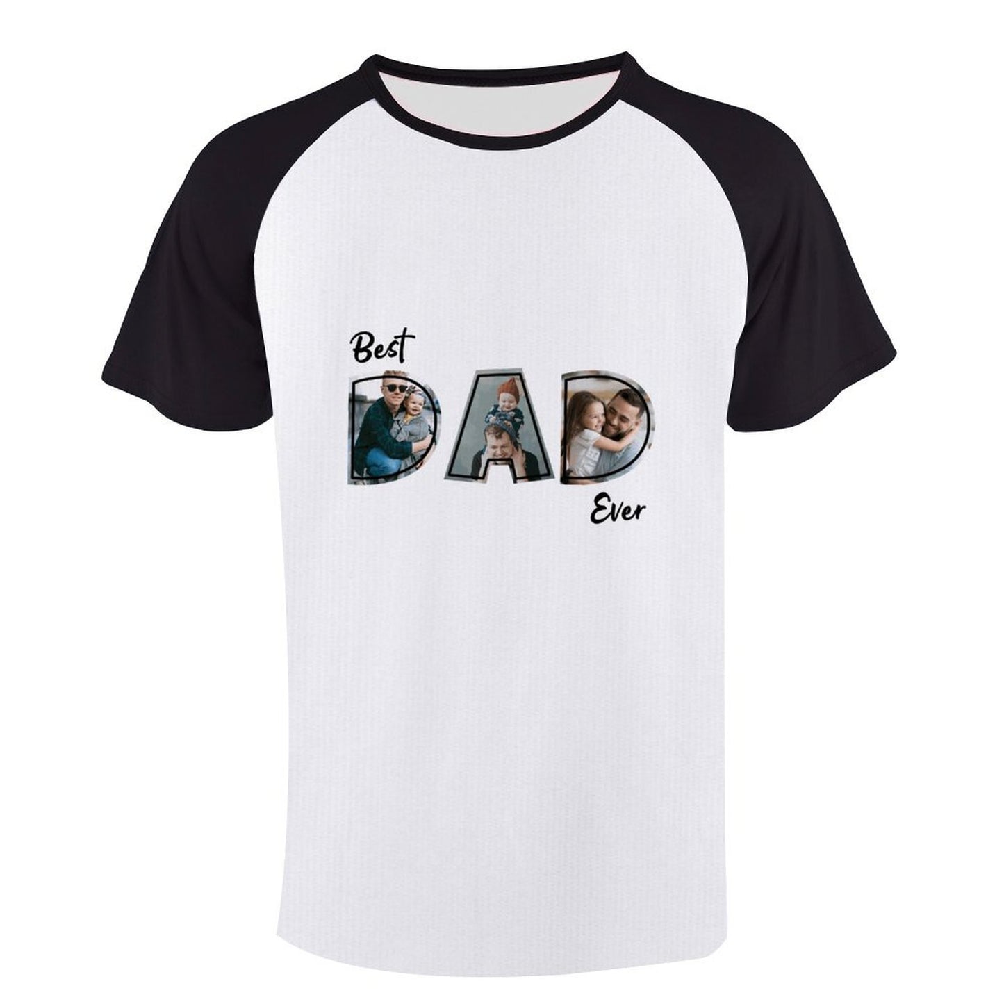 Custom 3 Photos Best Dad Ever Men's Black Short Sleeve T-shirt