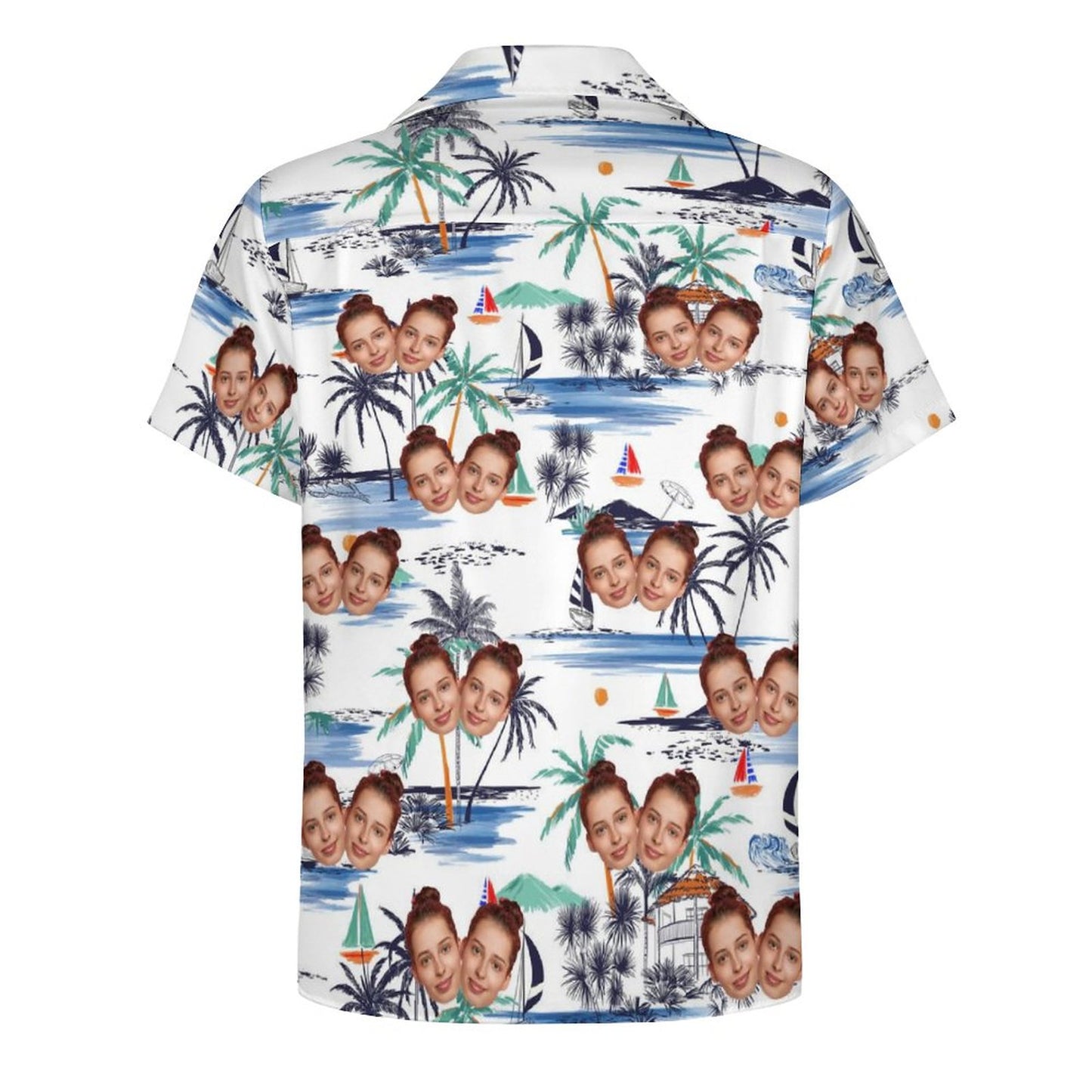 Custom Face Watercolor Beach White Men's Lapel Shirt Cuban Collar Hawaiian Shirt