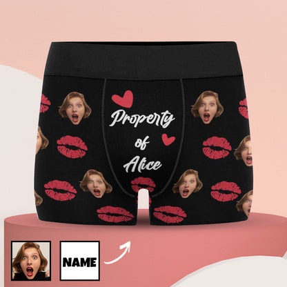 Custom Girlfriend Face & Text Lips Pattern Men's All Over Print Boxer Briefs Personalized Love Heart Underwear