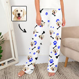 Custom Couple Face Dog Bone Paw Print Sleepwear Personalized Women's&Men's Slumber Party Long Pajama Pants