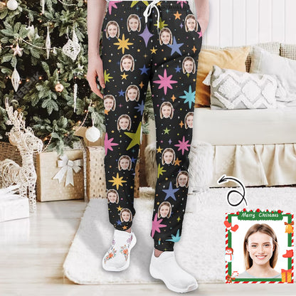 Custom Face with Stars Men's Sweatpants Personalized Sports Pants