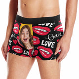 Custom Girlfriend Face Biting Lips Pattern Men's All Over Print Boxer Briefs Personalized Love Heart Underwear