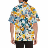 Custom Face Floral Fruits Palm Leaves Men's All Over Print Hawaiian Shirt - Cyan