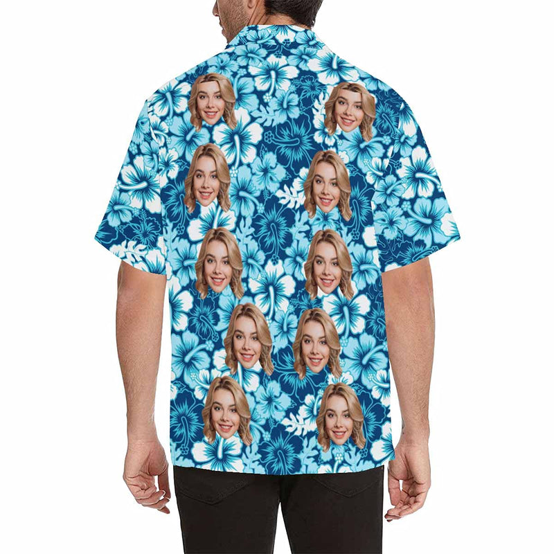 Custom Face Hawaiian Shirts for Men Short Sleeve Aloha Beach Shirt with Photo Tropical Palm Floral Casual Button Down Shirts