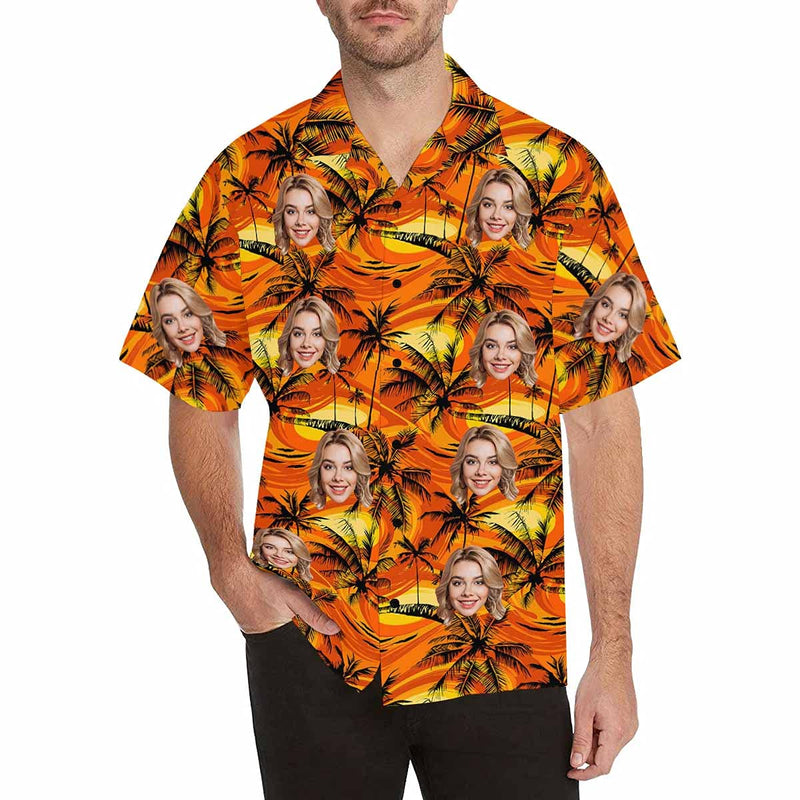 Custom Face Hawaiian Shirts for Men Short Sleeve Aloha Beach Shirt with Photo Tropical Palm Floral Casual Button Down Shirts