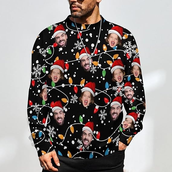 Funny Ugly Christmas Special Custom Face Men's Sweater Personalized Face Sweatshirt for Husband Father Boyfriend Red and Green