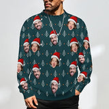 Funny Ugly Christmas Special Custom Face Men's Sweater Personalized Face Sweatshirt for Husband Father Boyfriend Light Line Snowflake Black