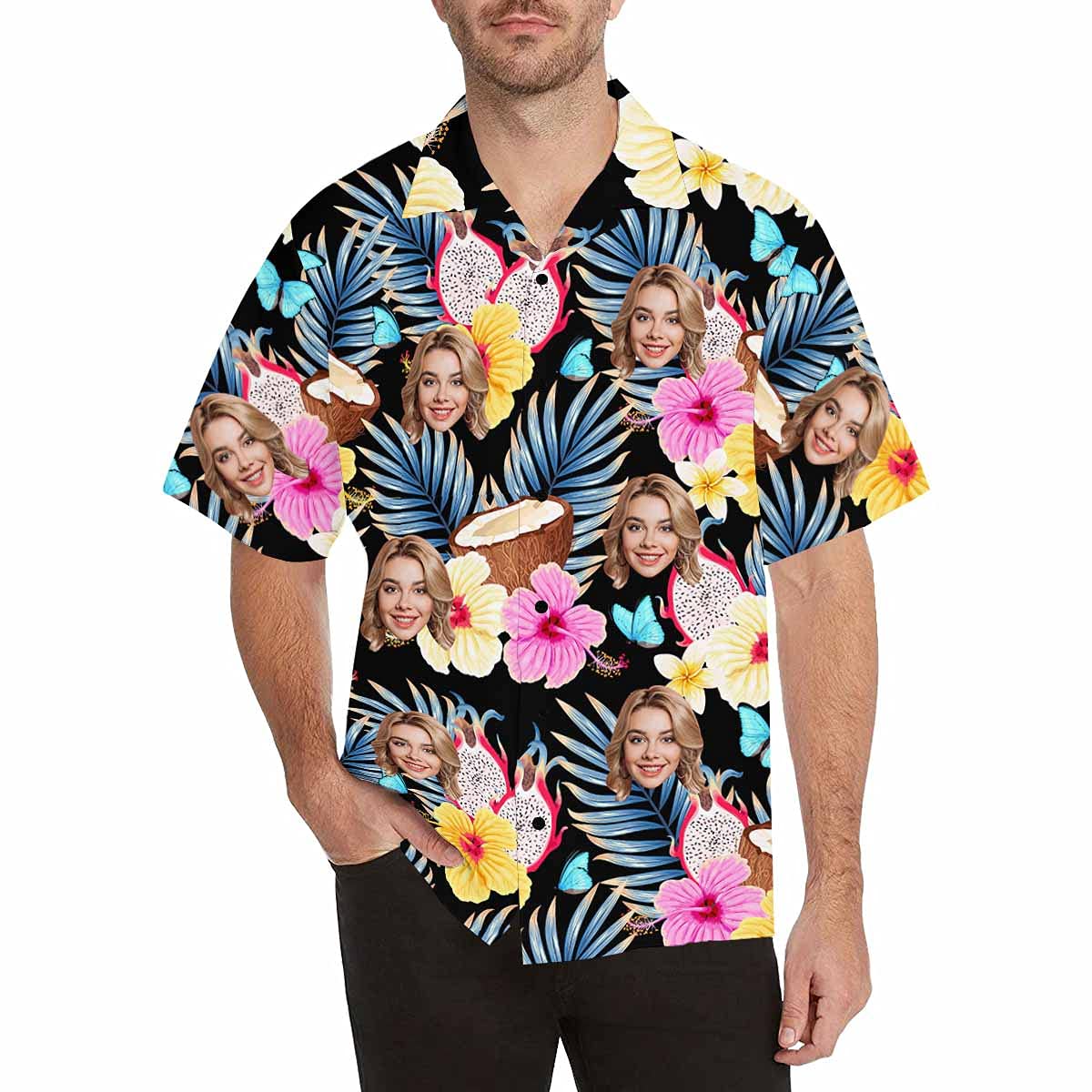 Custom Face Tropical Floral Hawaiian Shirt with Face for Men Personalized Photo Men Aloha Beach Fruit Flower Shirts