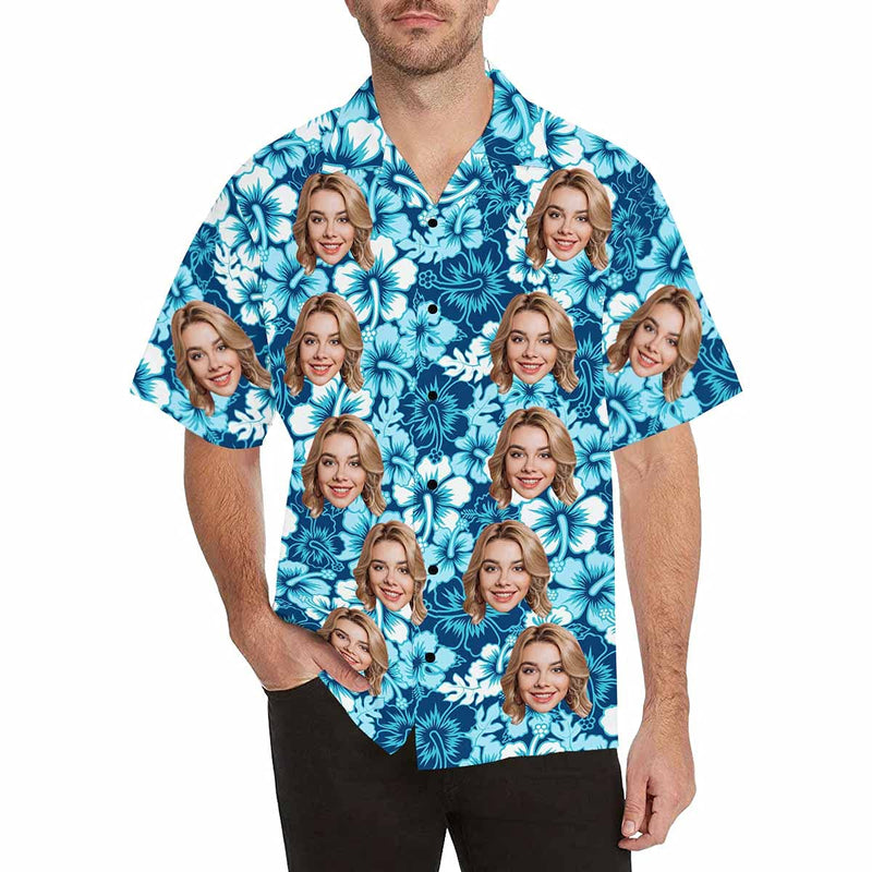 Custom Face Hawaiian Shirts for Men Short Sleeve Aloha Beach Shirt with Photo Tropical Palm Floral Casual Button Down Shirts