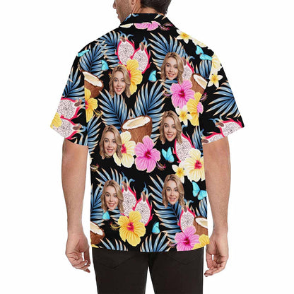 Custom Face Tropical Floral Hawaiian Shirt with Face for Men Personalized Photo Men Aloha Beach Fruit Flower Shirts