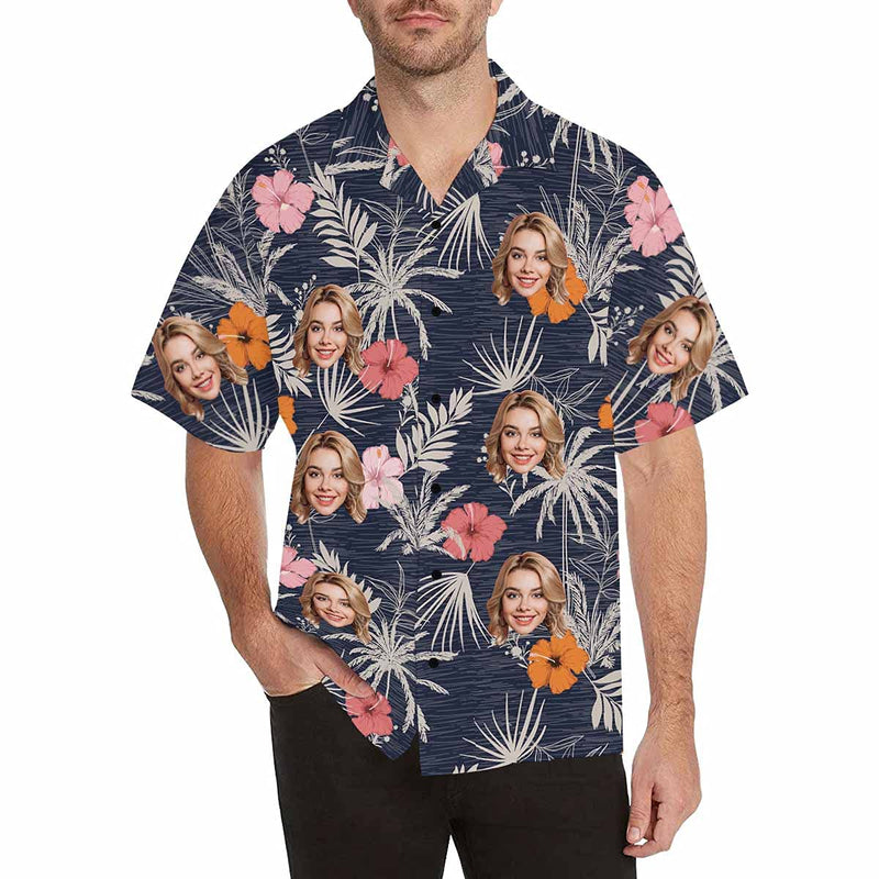 Custom Face Tropical Floral Hawaiian Shirt with Face for Men Personalized Photo Men Aloha Beach Fruit Flower Shirts